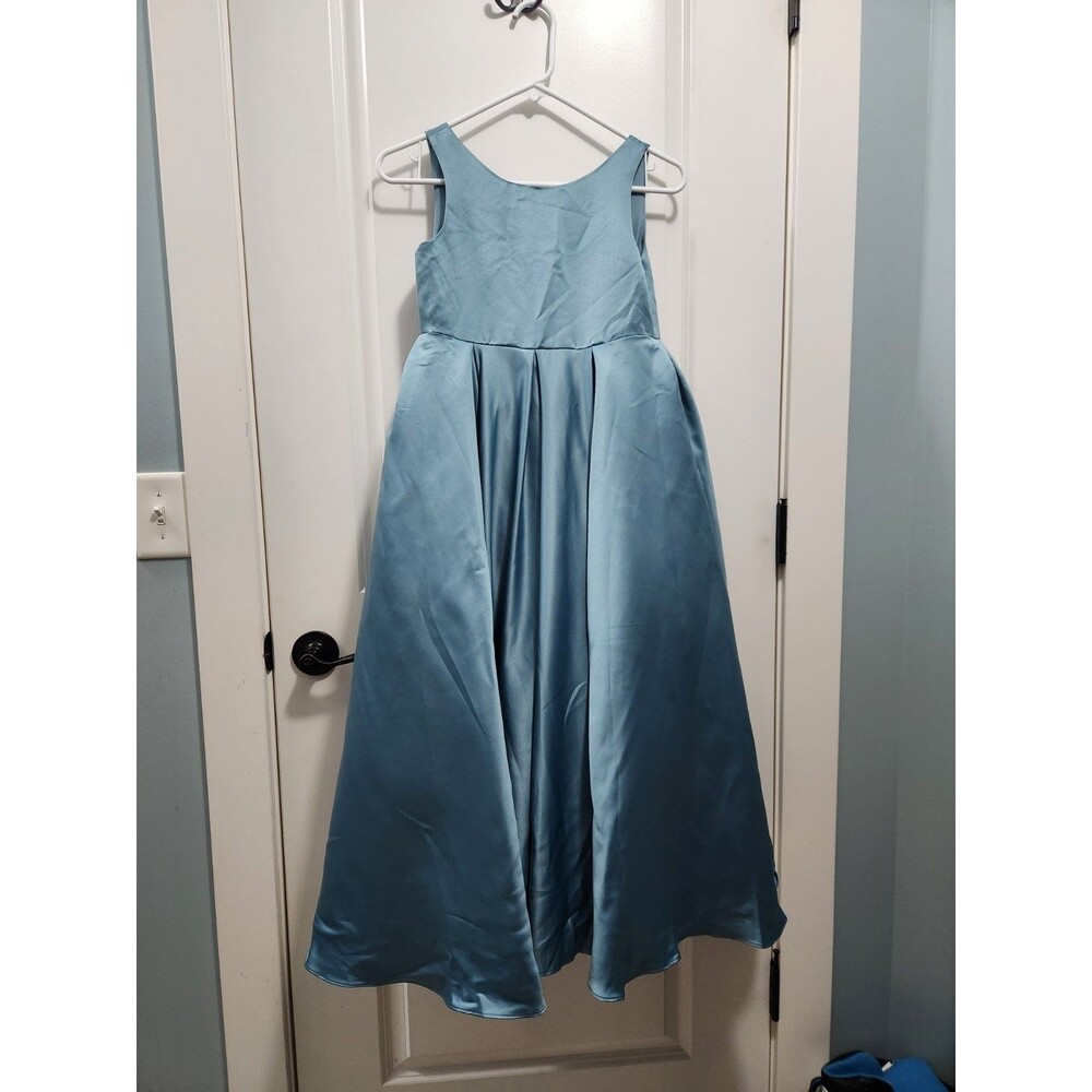 New Azazie Pepper A-Line Pleated Matte Satin Dress, Size 8 Girls